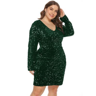 China Plus Size Deep V Neckline Dress For Women Short Sleeve Sequin Floor Length Party Plus Size Evening Dresses for sale