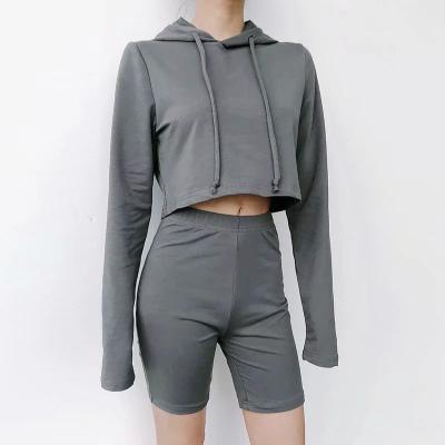 China Women's Breathable Super Elastic Comfortable Gym Running Shorts And Loose Drawstring Hoodie Sweater Suit for sale