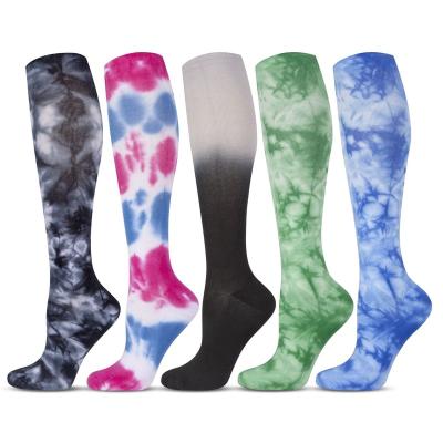 China QUICK DRY tie dyeing long compression socks with cotton thickened terry for outdoor mountaineering, cycling and marathon running for sale