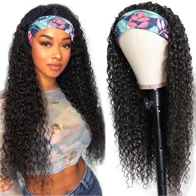 China 100% Body Wave Real Hair Girls Short Curly Afro Hairstyle Women Headband Women Virgin Hair Wigs Half Curly Wig With Headband for sale