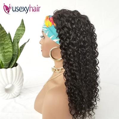 China Body Wave 10A Grade 100% Brazilian Curly Hair Wig Water Wave Headband Wig None Lace Front Hair Manufacturer Headband Wig for sale