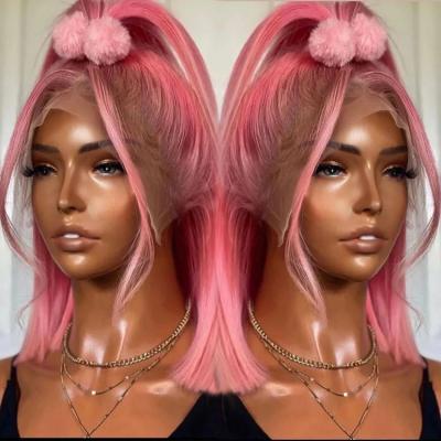 China Body Wave Pink Bob Wig Lace Front Hair Wigs Short Lace Wigs For Women Natural Straight Brazilian Hair With Natural Hairline for sale