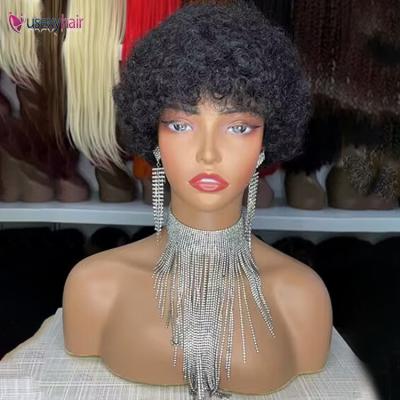 China Afro Kinky Curly Wig Short Curly Wig Machine Made Human Hair Natural Remy Black Color Human Hair Wigs For Women for sale