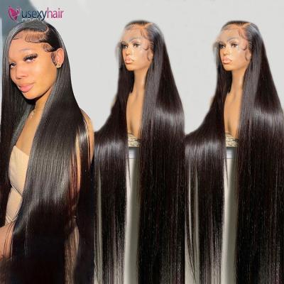 China Other 26 28 30 32Inch Straight Human Hair Wigs Very Long For Virgin Brazilian Hair Black HD Lace Front Wig With Baby Hair 13x4 for sale