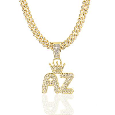 China New Design Attractive Baguette Zircon Customized Choker Initial Necklace Nameplate Ice Out Bling Mens Womens HIPHOP Pendant Chain for sale