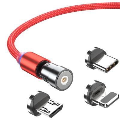 China double rotation 1M Tinned Copper Adjustable 360+180 degree 540 degree rotation type magnetic 8pin micro c phone USB charger 3in1 LED cable for games for sale