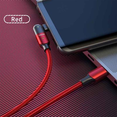 China 5A fast charging+480MBPS high speed data transmission logo LED indicator custom nylon braided 180 elbow 20V 5 AC to C PD100W charging cable for game for sale