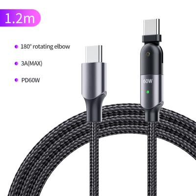 China wholesale High Speed ​​Fast Newest 1.2m Model 3A Data Transmission Charging+480MBPS 180 Degree Rotating Mobile Phone Braided Light LED Type C to C 60W PD Fast Charging Cable for sale