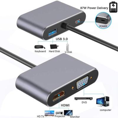 China Mobile Devices .desk computer usb c hub 4 in 1 TYPE-C hub with PD USB3.0 VGA Video Adapter Converter HUB for sale