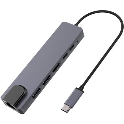 China Mobile Devices .desk computer type-c 6 in 1 hub USB3.0 USB2.0 hub ethernet type c to usb with HD charging PD3.0 HUB for sale