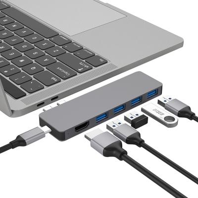 China High Quality Mobile Devices .desk TYPE-C Computer 6 in 1 HDTV HUB PD USB3.0*4 (4K) USB C 3.0 Port with PD Hub Type C for sale