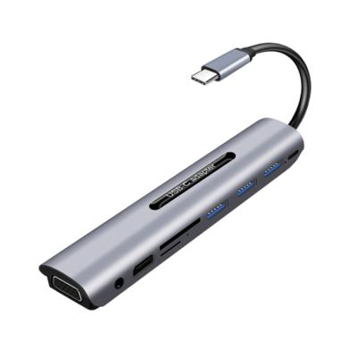 China High Quality HUB TF Card Reader Mobile Devices .desk HUB Computer Type-C to HD VGA USB3.0 SD 3.5mm Type-C 9-in-1 Audio for sale