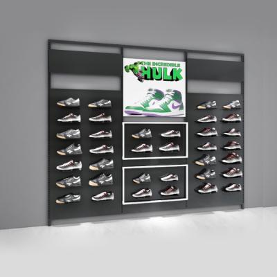 China Shop Design Wall Mounted Shoes Display Rack Sports Apparel Sneakers Display Rack For Sports Store for sale