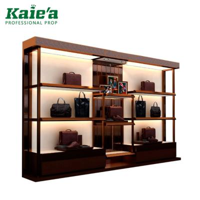 China Modern design shoe decoration store bag wall shoe rack and bag wooden display stand for sale