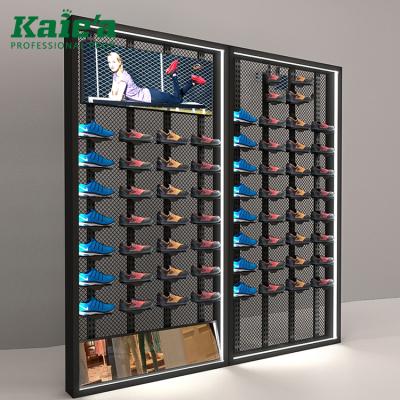 China Clothing Store Design Unique Store Wall Mounted Sneaker Shoes Show Shoe Store Retail Display Rack With Mirror for sale