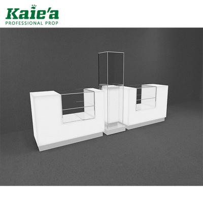 China Cosmetic Store Display Stand Mall Lighted Make Up Wooden Glass Cosmetic Display Stand Showcase for sale