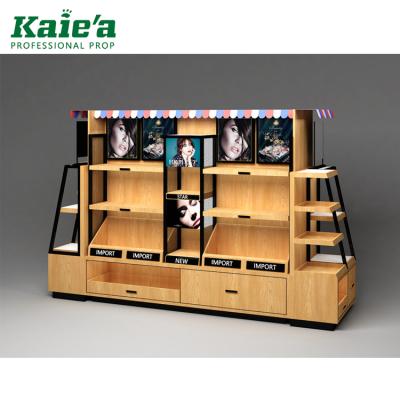 China Modern Wholesale Cosmetic Display Gondola Skin Care Display Unit Wooden Cosmetic Shop Display for sale