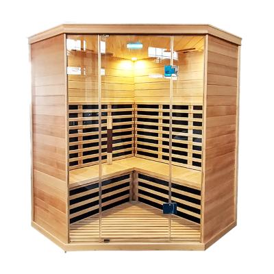 China Computer Control Panel Carbon Sauna Room 4 Person Far Infrared Heating Corner Sauna for sale