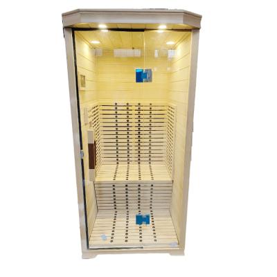 China Computer Control Panel One Person Indoor Pipeline Solid Wood Material Far Infrared Steam Sauna Room for sale