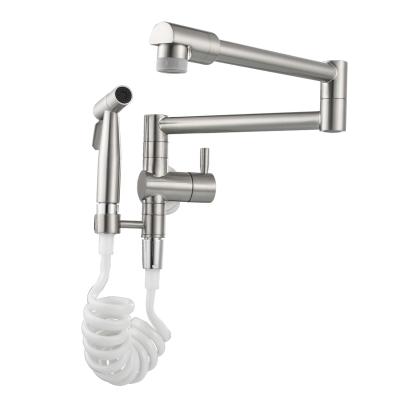 China rotatable& Foldbale Ciencia Brass Rotatable Folding Faucet Nickel Dual Function Wall Mount Flexible Folding Kitchen Mixer With Sprayer, CT169ANA for sale