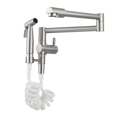 China rotatable& Brass Single Hole Folding Faucet Filler Foldbale Ciencia Pull Down Kitchen Sink Faucet With Sprayer Brushed Nickel, CT169NA for sale