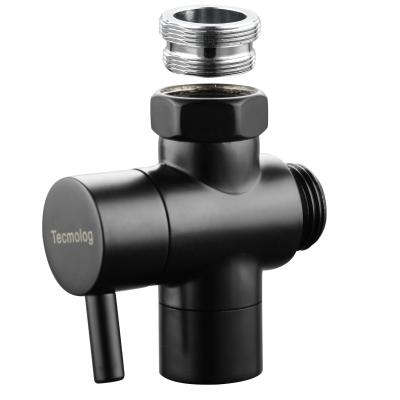 China Modern Ciencia Brass Faucet Diverter Valve With Aerator And M22 To M24 Male Threaded Adapter, Black Faucet Splitter 3 Way Sink SBA021CB for sale