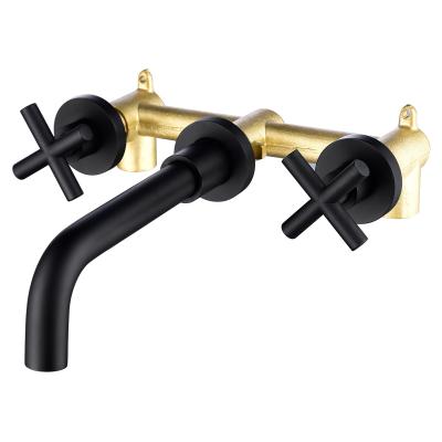 China CIENCIA Faucets Bathroom Sink Faucet Black Wall Mount Basin Faucet Brass Metered Mixer Tap, BB6083B for sale