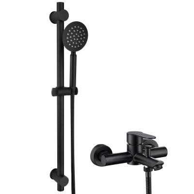 China With Slide Bar Ciencia Bathroom Shower Faucet Set Stainless Steel Wall Mount Tub Filler Black Faucet With Hand Held Shower And Slide BarSNA516BF for sale