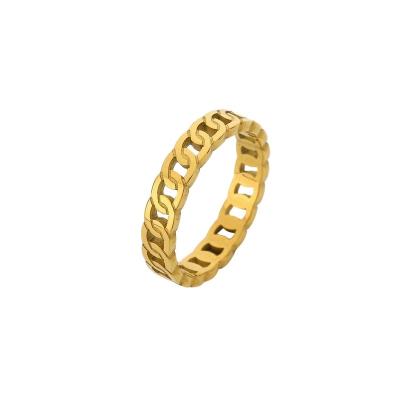 China Hot Selling Punk Simple Fashion Crescent 18K Thick Twisted Thick Gold Plated Stainless Steel Ring for sale