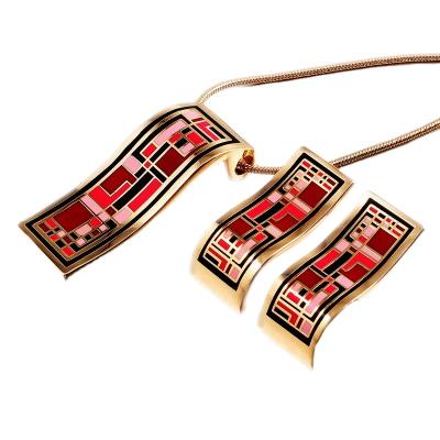 China Wholesale High Quality BOHEMIA Enamel Stainless Steel Earring Necklace Gold For Custom Fashion Colorful Jewelry Sets for sale