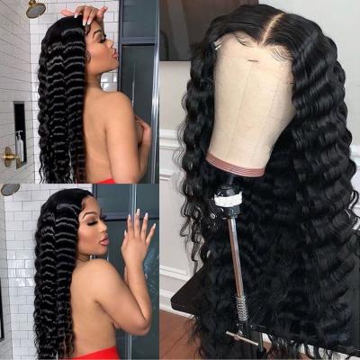 China Transparent Swiss Deep Wave 13X6 Lace Front Wig Wholesale 180% Density Wet And Wavy Hot Sale Deep Wave Long Pre Pluck Lace Wig for sale