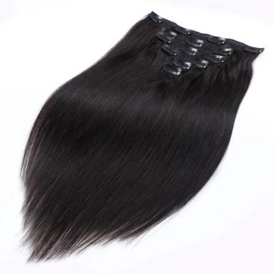 China Full Head 8Pcs/Set Wave African American Human Hair Straight Remy Hair Clip In Silky Straight Virgin Natural Color Hair Extensions for sale