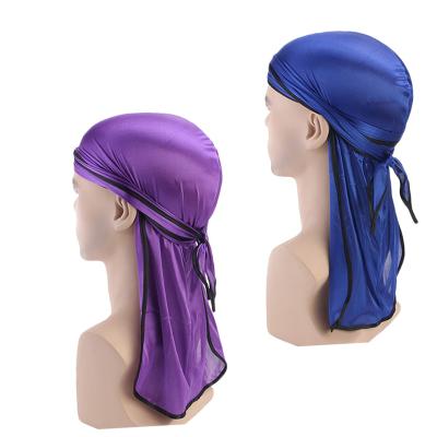 China Wide Waves Du rag Silky Soft Satin Durag TJM-05A Headwrap 360 Silky Fabric/100%Polyester Extra Long Tail Straps 2pcs Durag for sale