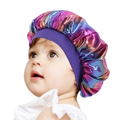 China Unisex Laser Hair Bonnet Sleep Hood Kids Silk Hair Bonnets Baby Shower Hat for sale