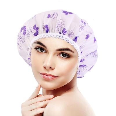 China Cheap Image Wholesale Amazon EVA Waterproof Large Shower Cap Bath Cap Bath Accessories For Women 1303B for sale