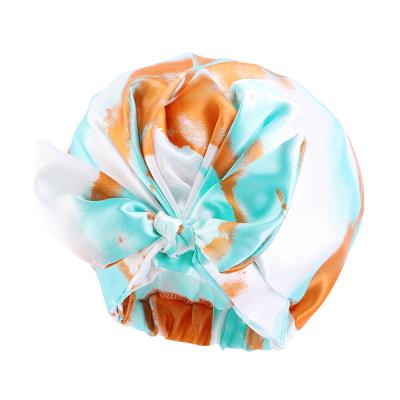 China Luxury Picture Satin Shower Hat Designer Headbands Bonnets And Satin Hair Wrap With Bow Bandhnu Hood for sale