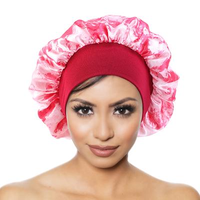 China New Picture Style Beauty Shower Hat Tie Dye Hats Covers Satin Night Hood Elastic Hat for sale