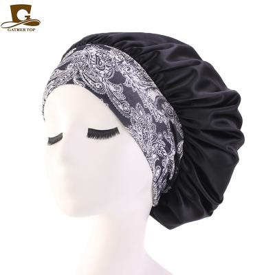 China 2020 new picture head wraps elastic sleep cap satin headband salon hat ladies cosmetic turban hat for sale