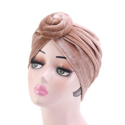 China VELVET/100% POLYESTER winter style velvet flower turban fashion headscarf headwrap wholesale for sale