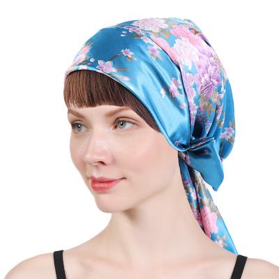 China Fashion Amazon Print Satin Sleep Hood With Tie For Curly Hair Wrap Women Scarf Head Wrap Bowknot Bandana Print Hijab Turban 226 for sale