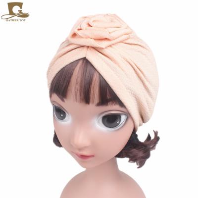 China Wholesale 3D Rose Flower Child Headwrap Plain Kids Turban Beanie Bonnet TJM-249K Cotton 3d flower headwrap for sale