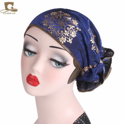 China Custom Women's Elegant King Polyester Flower Turban Cap Chemo Beanie Head Wrap Head Scarf for Hair Loss TJM-298 for sale