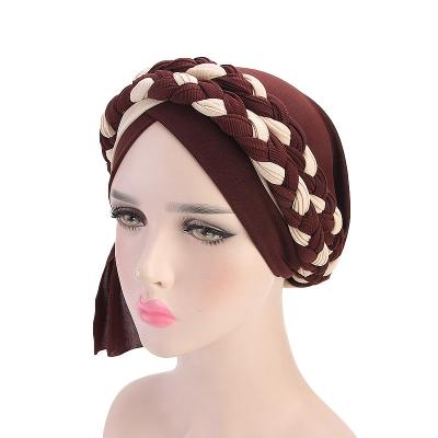 China JOINT Factory Directly Sell Fashion Breathable Double Color Style Hair Loss Bohemian Chemo Braid Women Turban Hat TJM-341 for sale