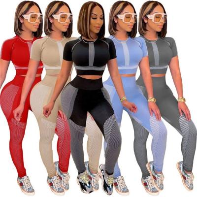 China Lowest Price LXX781 Summer Yoga Sleeve Shorts Sexy Anti-pilling Patchwork Two Piece Sets Women Fitness 2 Piece Set For Women for sale