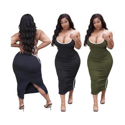 China LXX193 Washable Shape Solid Color High Quality 4xl Plus Size Bodycon Backless Women Sexy Bandage Pencil Dress for sale