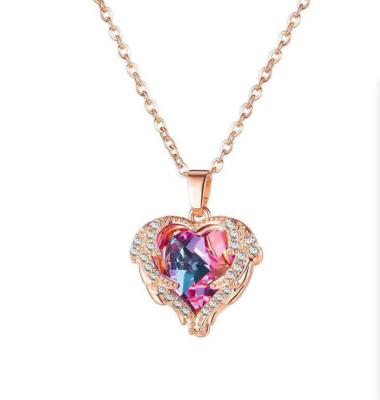 China Heart Crystal Necklace Stainless Steel Jewelry Fashion Necklace Crystal Stone Necklace for sale