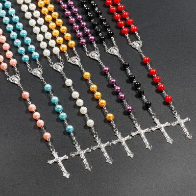 China FASHIONABLE Handmade Islamic Rosary Bead Muslim Imitation Cross Long Necklace for sale