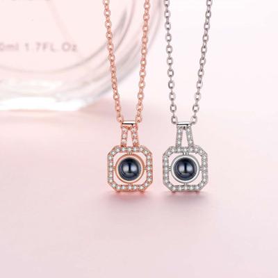 China 2021 Fashion Valentines Day Gifts 100 Languages ​​Memory Projection Zircon Pendant Necklace I Love You for sale