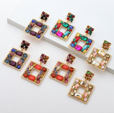 China Vintage TRENDY Alloy Fashion Large Square Diamond Rhinestone Geometric Earrings Acrylic Jewelry For Girls for sale