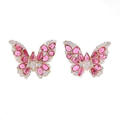 China New Design Environmentally Friendly Fashion Luxury Gold Plated Crystal Earrings Women Cubic Zircon Butterfly Stud Earrings Jewelry for sale